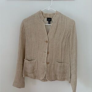 Eileen Fisher Beige Linen Blend Button Front Jacket